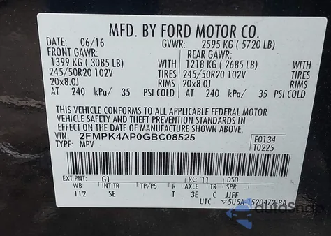 2016 Ford Edge Sport z USA, uszkodzony, nr VIN 2FMPK4AP0GBC08525